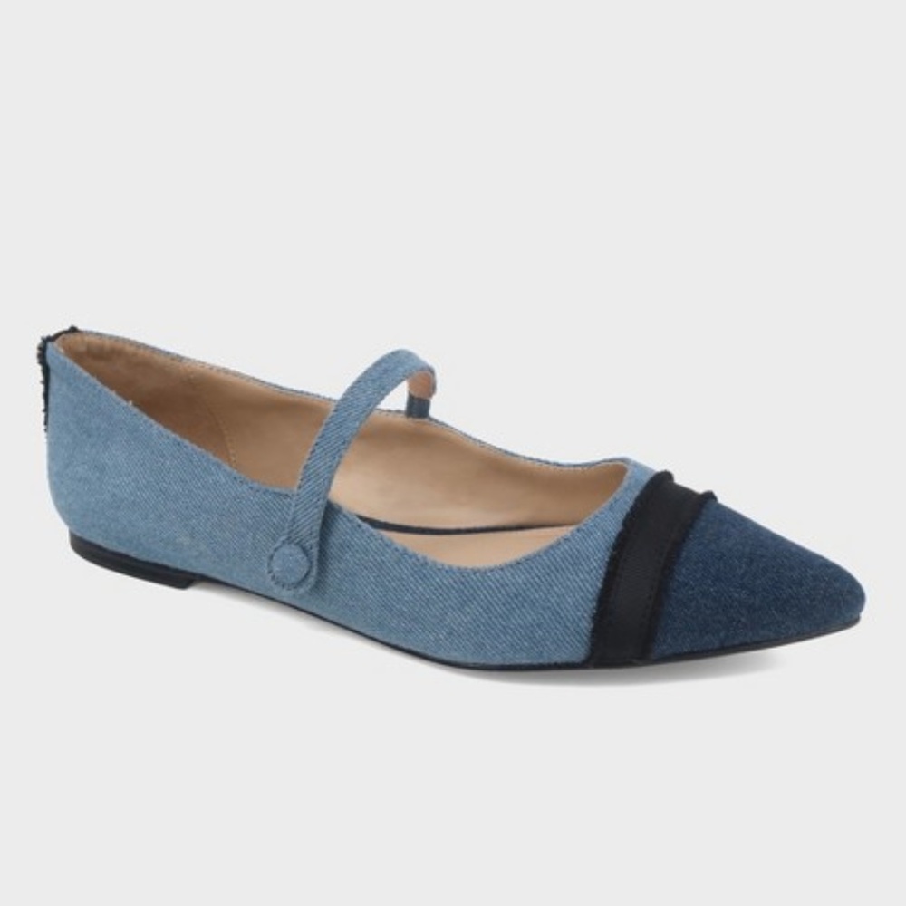 Nellie Mary Jane Denim Pointed Ballet Flats - Picture 3 of 5